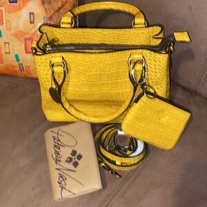 PATRICIA NASH NWOT CROC HAND BAG / CROSSBODY YELLOW WITH COIN PURSE DUST BAG